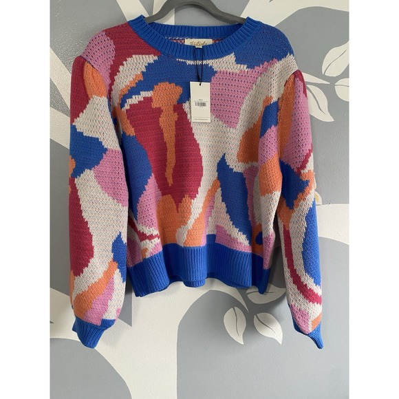 Listicle Sweaters - NWT! Listicle Striped Knit Sweater Multicolor Boho Pullover Womens L Art to Wear